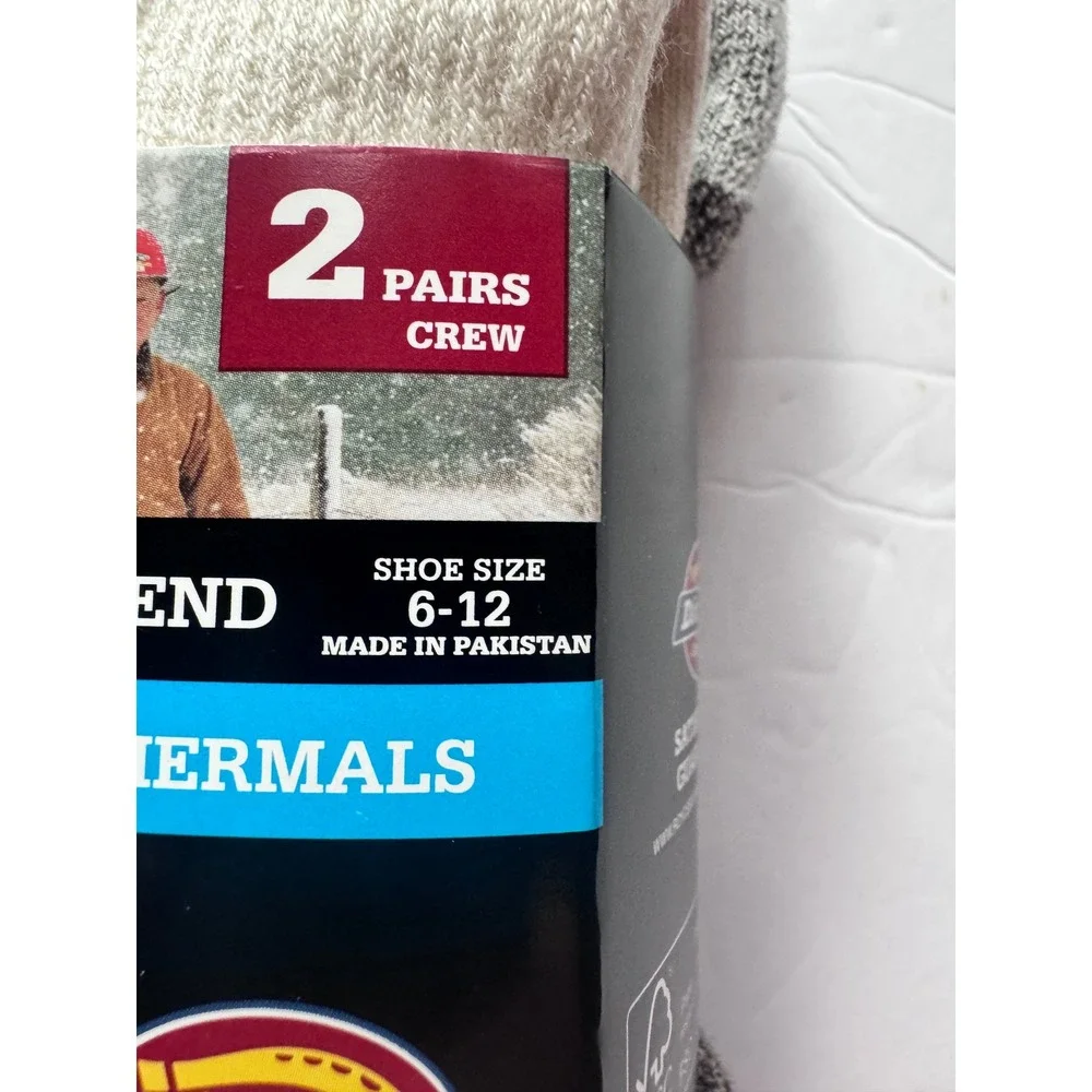 Dickies 2 Pair Merino Wool Blend Performance Thermal Crew Socks Brown Asst 6-12